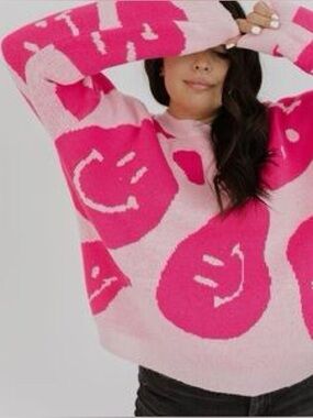 Anthropologie Moon & Madison Smiley Face Pullover Crewneck Novelty Comfy Sweater